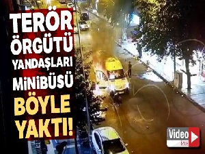 Minibüse molotof atılma anı kamerada