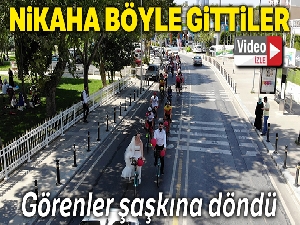Gelinle damat nikaha bisikletle gitti trafiktekiler şaşkına döndü