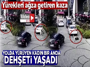 İstanbul'da yolda yürüyen kadının dehşeti yaşadığı kaza kamerada