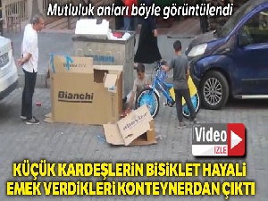 Küçük kardeşlerin bisiklet hayali emek verdikleri konteynerden çıktı