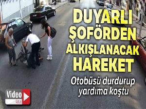 Duyarlı şoförün alkışlanacak hareketi güvenlik kameralarına yansıdı