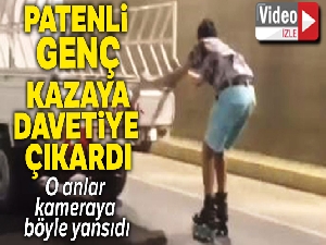 Kamyonetin arkasına tutunan patenli gencin tehlikeli yolculuğu kamerada