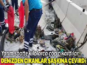 Balık adamlar denizden yarım saatte kilolarca çöp çıkardı