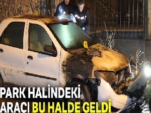 Karaman'da park halindeki  otomobil yandı