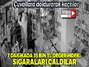 7 dakikada 35 bin TL değerindeki sigaraları çaldılar