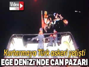 Ege Denizi'nde can pazarı, teknesi batan düzensiz göçmenlerin imdadına Türk askeri yetişti