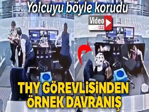 THY görevlisi, deprem sırasında yolcuyu böyle korudu