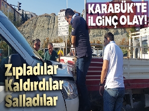 Sıkışan kamyoneti, zıpladılar, kaldırdılar sonunda sallayarak kurtardılar