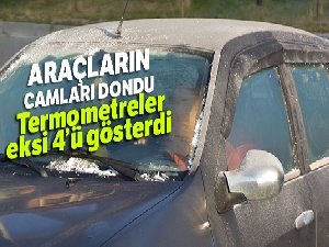 Sarıkamış'ta soğuktan araçların camları dondu