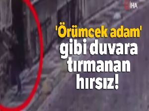 'Örümcek adam' gibi duvara tırmanan hırsız kamerada
