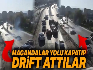 Trafik magandaları yolu kapatıp drift attılar