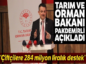 Çiftçilere 284 milyon liralık destek