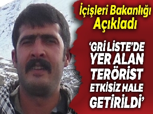 İçişleri Bakanlığı: "Gri Liste'de yer alan terörist Delil Serhat kod adlı Halis Ersayan etkisiz hale getirildi"
