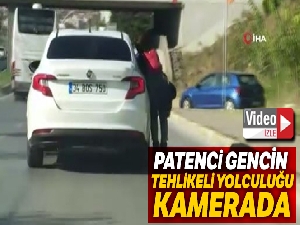 İstanbul'da patenli gencin tehlikeli yolculuğu kamerada