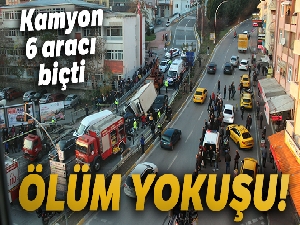 Kazaların bitmediği yokuşta kamyon 6 aracı biçti: 2 yaralı