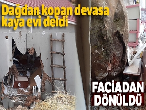 Dağdan kopan devasa kaya evi deldi, içeri girdi