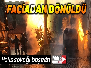 Damperi elektrik tellerine takılan kamyon alev alev yandı