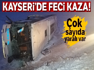 Kayseri'de yolcu otobüsü devrildi: 23 kişi yaralandı