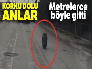 Kamyondan fırlayan tekerlek trafikte onlarca metre böyle gitti