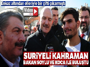 Elleriyle enkaz altından çıkarmıştı: Suriyeli Mahmut, Bakanlar Soylu ve Koca ile enkazda görüştü