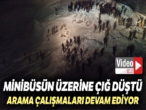 Van-Bahçesaray kara yolunda minibüsün üzerine çığ düştü