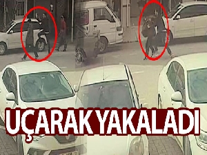 Kaçan klima hırsızını adeta uçarak yakaladı