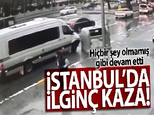 İstanbul'da öğrenci servisiyle ilginç kaza kamerada