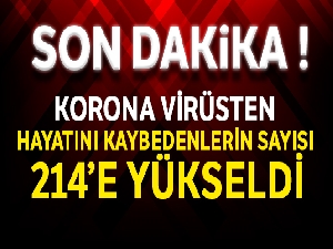 Türkiye'de koronavirüsten hayatını kaybedenlerin sayısı 214'e yükseldi