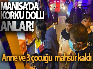 Anne ve 3 çocuğu yangında mahsur kaldı