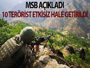 MSB: 'Barış Pınarı bölgesi güneyinde saldırı girişiminde bulunan 10 PKK/YPG'li terörist etkisiz hale getirildi'