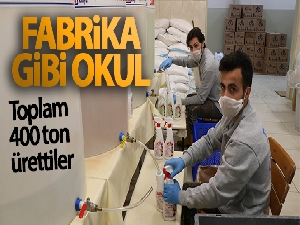 Fabrika gibi okul Türkiye'ye dezenfektan üretiyor