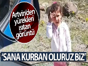 Artvin'de jandarmaya selam veren minik kız yürekleri ısıttı