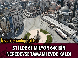 İçişleri Bakanlığı: '31 ilimizde toplam 63 milyon 640 bin vatandaşımızın neredeyse tamamı evlerinde kaldı'