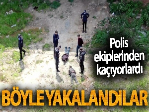 Motosikletle polisten kaçan şahısların yakalandığı anlar havadan görüntülendi