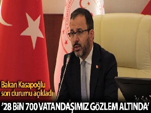 Bakan Kasapoğlu: '76 ildeki yurtlarda 28 bin 700 vatandaşımız gözlem altında'