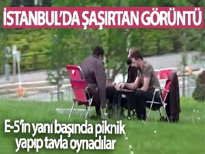 İstanbul'da şaşırtan görüntü: E-5'in yanı başında piknik yapıp tavla oynadılar