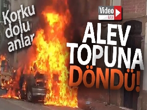 LPG'li otomobil alev topuna döndü...Patlama anları kamerada
