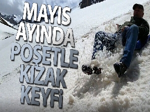 Mayıs ayında poşetle kızak keyfi