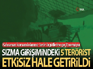 Barış Pınarı bölgesine sızmaya çalışan 5 terörist etkisiz hale getirildi