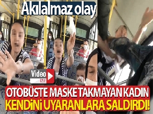 Halk otobüsünde maske takmayan kadın kendisine tepki gösteren vatandaşa saldırdı