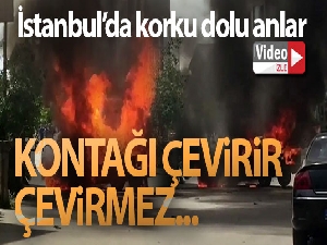 Sürücü kontağı çevirdiği an otomobil alev alev yandı