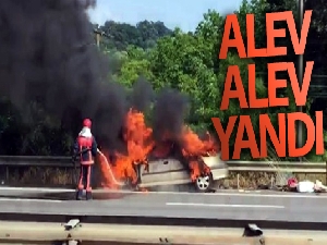 TEM Otoyolunda araç alev alev yandı!