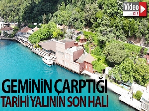 Geminin çarptığı tarihi yalının son hali havadan görüntülendi