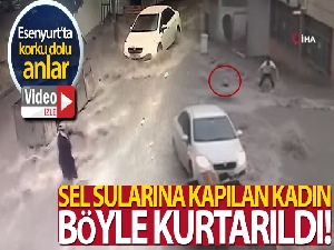 Esenyurt'ta sel sularının sürüklediği kadın kamerada