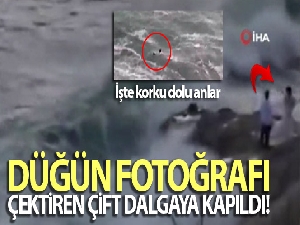 ABD'de kayalıklarda düğün fotoğrafı çektiren çift dalgaya kapıldı