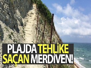 Karaburun Plajında tehlike saçan merdiven