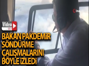 Çanakkale alev alev yanıyor, Bakan Pakdemirli söndürme çalışmalarını havadan izledi