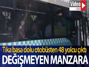 Polisin durdurduğu tıka basa dolu otobüsten 48 yolcu çıktı