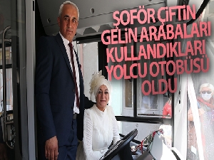 Şoför çiftin gelin arabaları, kullandıkları belediye otobüsü oldu