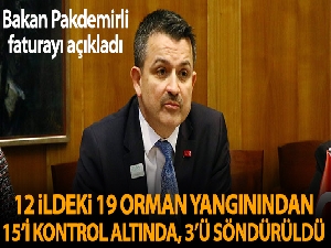 Bakan Pakdemirli: 'Bugün 12 ilde meydana gelen 19 orman yangınından 15'i kontrol altında, 3'ü söndürüldü'